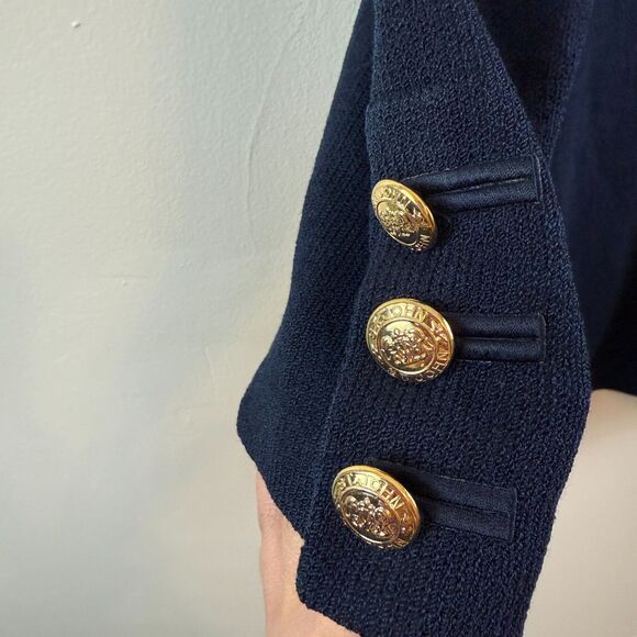 St John Basic Santana Knit Longline Cardigan Sweater Navy Blue Timeless Sz 12 - Picture 4 of 9